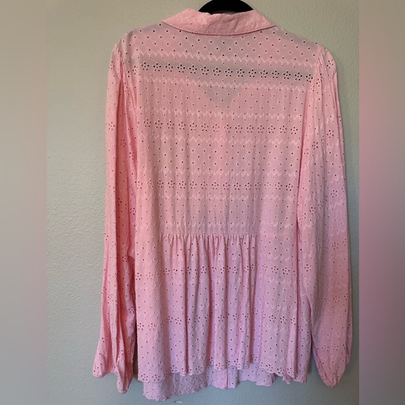 Torrid Pink Eyelet Button Down Blouse - Picture 2 of 5